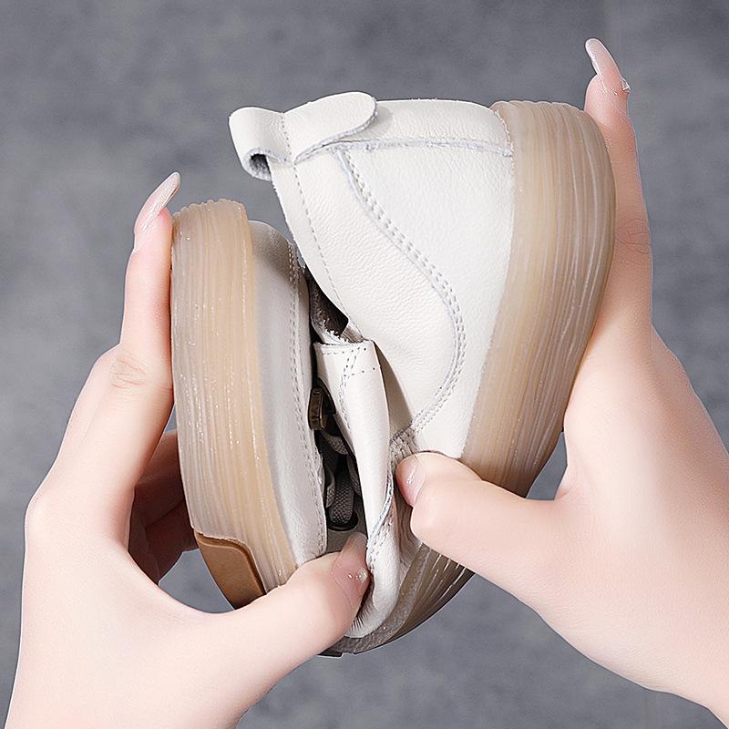 Fashion Genuine Leather Women Soft Sole Walking Shoes Girl Student Jooging Sneaker White Black Flats Female Casual Skate Trainers Summer