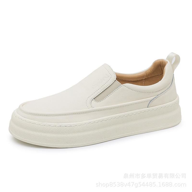 Men's one-pedal lace-up-free lazy casual shoes, simple, fashionable and versatile, trendy and comfortable pigskin sports skateboard shoes