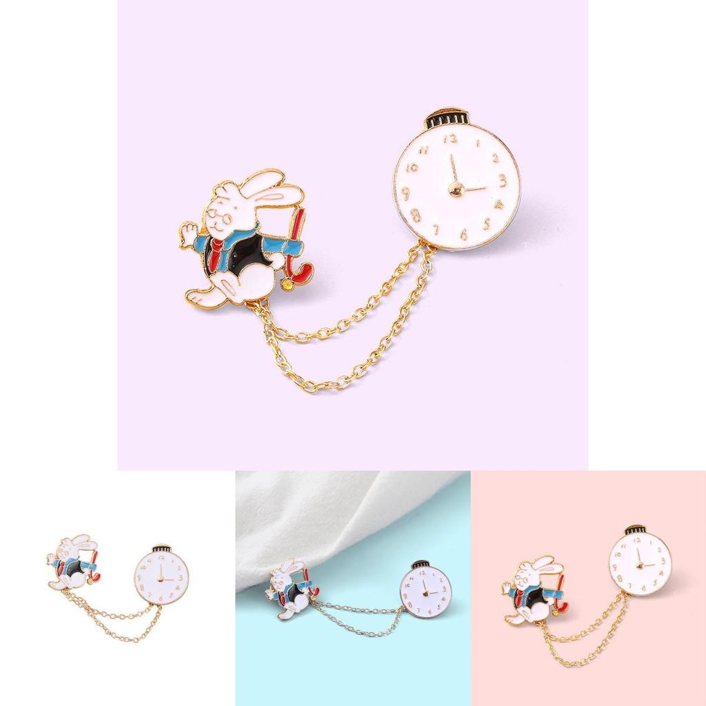 Adorable Rabbit Clock Design Badge Creative Cartoon Cute Rabbit Brooch Pin Wholesale