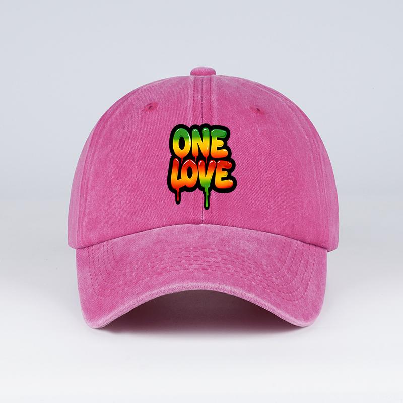 

“One Love” Graffiti Print Washed Baseball Cap Soft, Comfortable, Adjustable, Lightweight, Breathable Vibrant Reggae-Inspired Gra