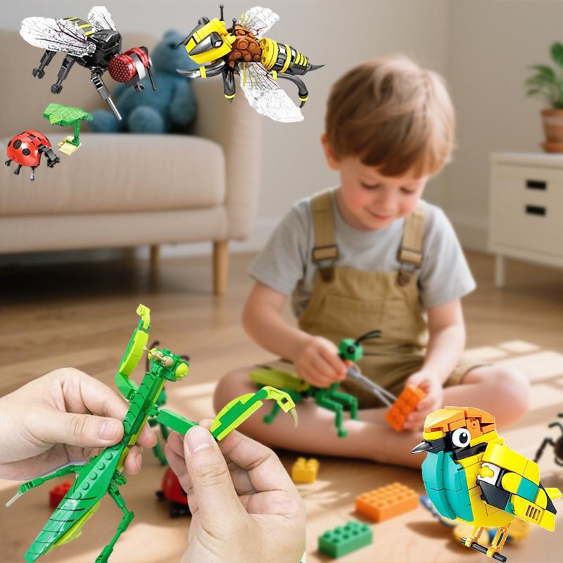 Creative Building Blocks Insect Model Bee Dragonfly Ant Mantis Children'S Assembled Toys Interesting Animal Ornaments Gifts Kids