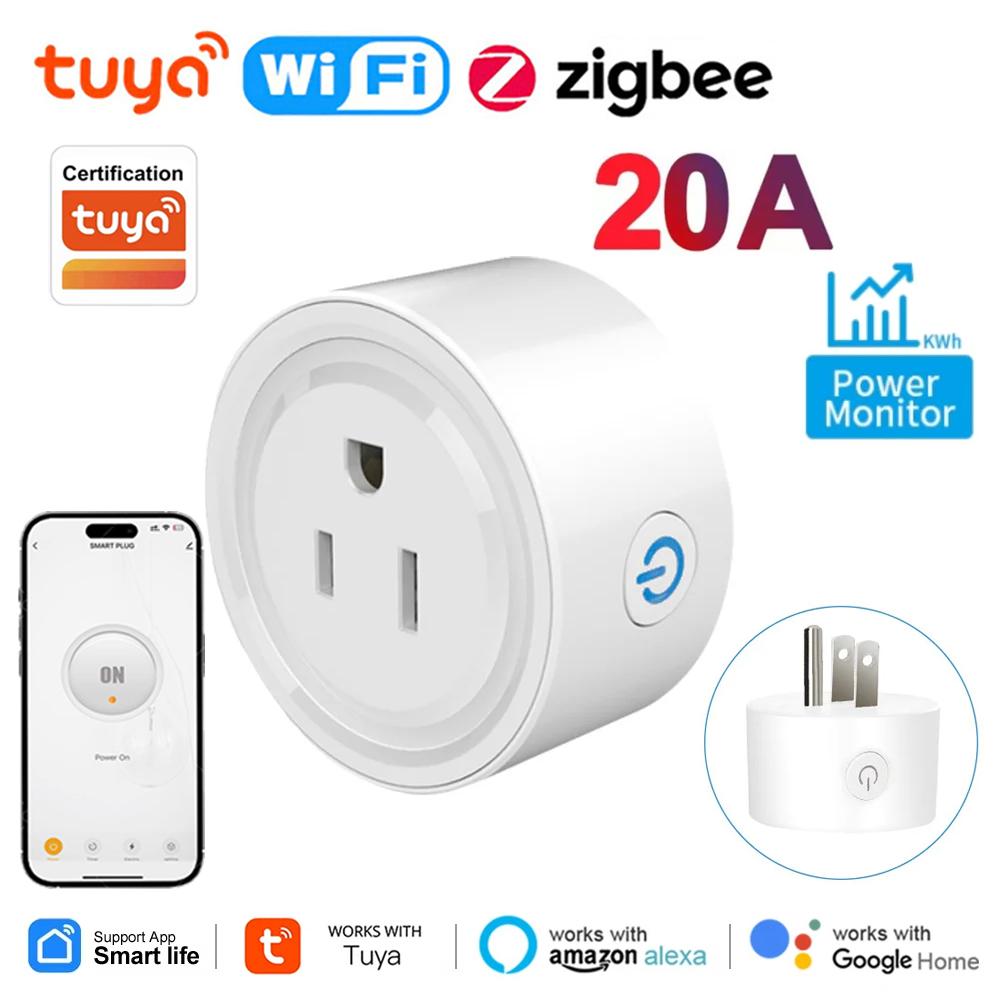 Tuya WiFi/Zigbee Smart Socket US Smart Socket 20A With Power Monitoring Timer Smart Life App Control Work With Alexa Google Home