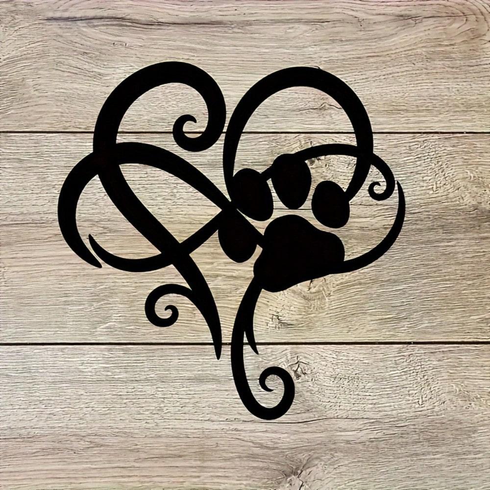 Charming Heart Paw Print Metal Wall Art: Modern Laser-Cut Pet Lover Gift for Home Decor