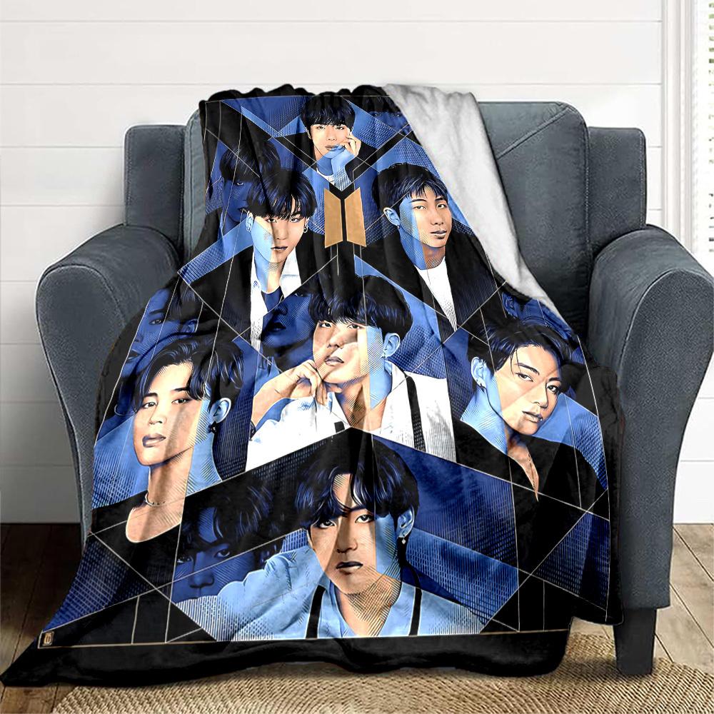 1ks BTS útulná tištěná deka lehká teplá flanelová přehozová deka na pohovku, postel, obývací pokoj