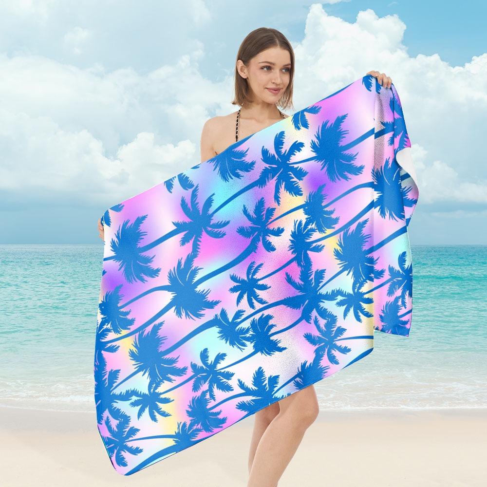 Tropical Sunset Palm Tree Polyester Beach Towel Quick Dry Sand Free Bath Towel For Summer Vacation Swim Pool Seaside Surf