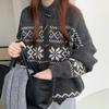 Vintage Fair Island loose and lazy knitted cardigan women's autumn and winter new semi-turtleneck horn button sweater jacket