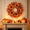 Thanksgiving Halloween Christmas Door Wreath Artificial Sunflower Wreath  Indoor Outdoor