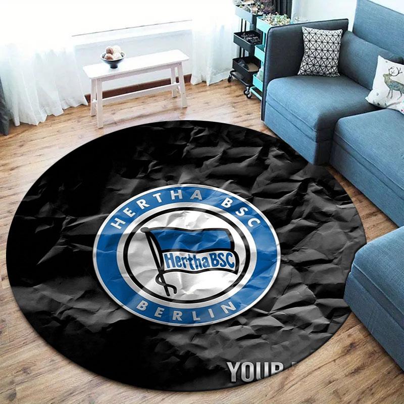 Hertha BSC Custom Name Round Area Rug,Carpet Rug for Living Room Bedroom Sofa Playroom Decor,Non-slip Floor Mat