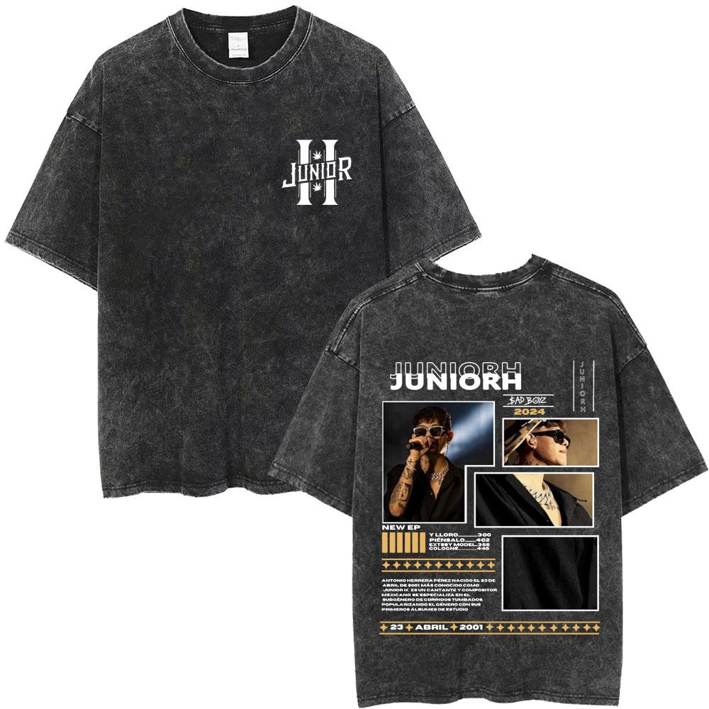 Hot Singer Junior H Sad Boyz Vintage Washed T Shirt Men s Hip Hop Fashion T-shirt Men Women Casual Oversized T-shirts Streetwear S разноцветный