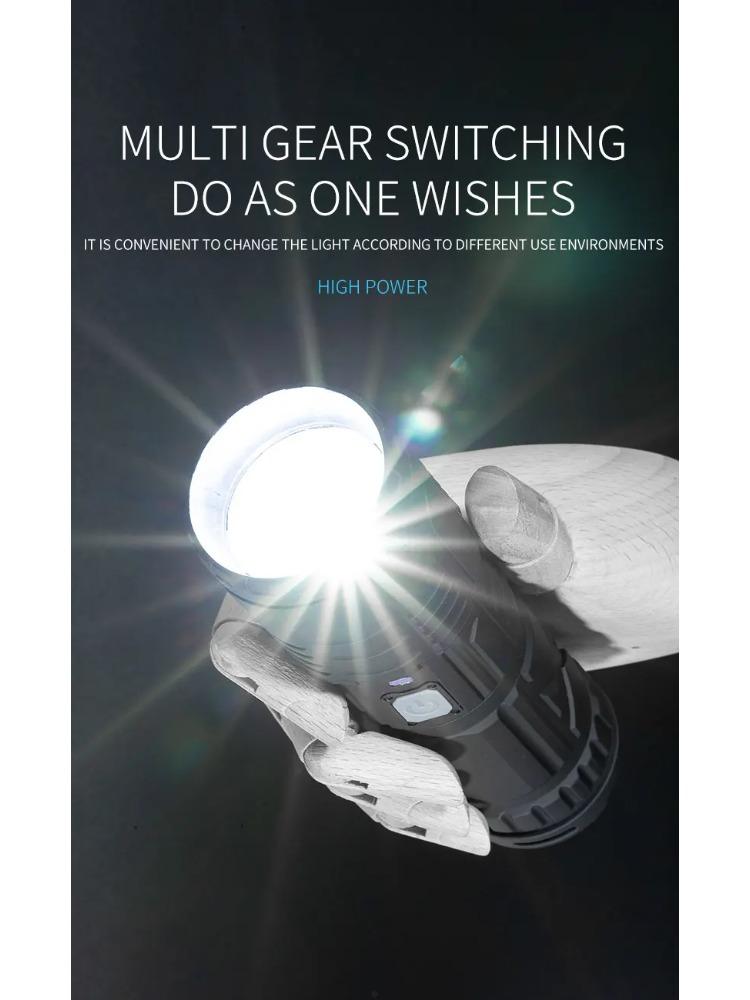 Powerful White Laser Flashlights Telescopic Zoom Tactical Spotlights Rechargeable Outdoor Torch With Tail Light Built-in Battery