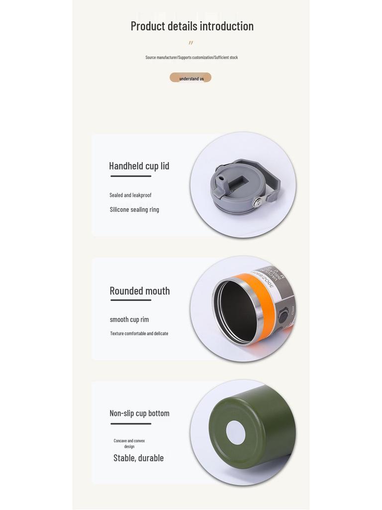 Large Capacity Insulated Stainless Steel Car Cup with Handle and Straw Lid