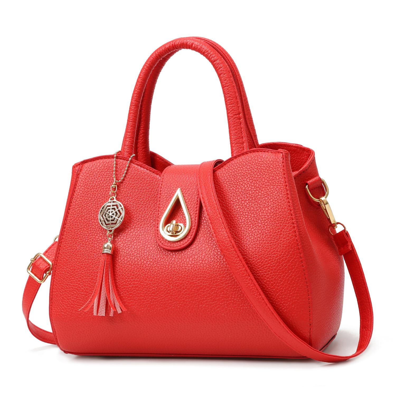 

Новая женская сумка, новая корейская версия, однотонная, вместительная, модная, с узором личи, сумка через плечо, одна штука.