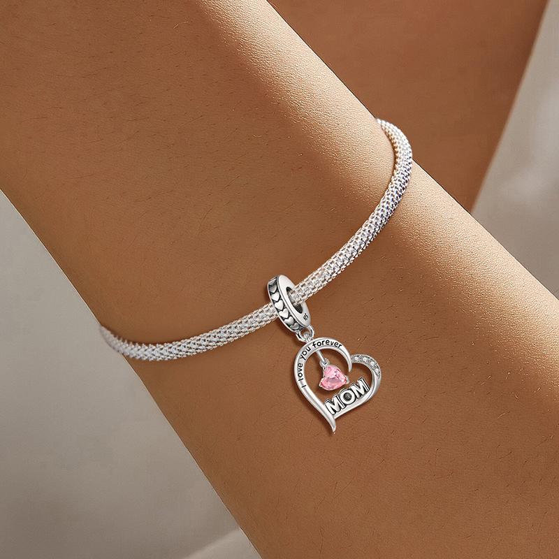 Copper Pink Love Heart Family Charms Beads Fit Diy Making Bracelet Necklace Gift High Quality Fashion Jewelry