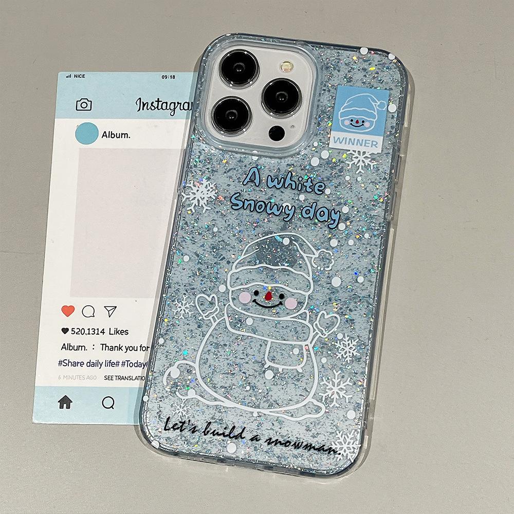 

Cute Snowman High End Glitter Powder Mobile Phone Case Suitable for IPhone16promax Creative Apple 15 Protection Case Apple 16PLUS