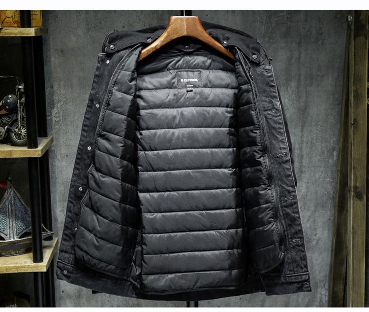 Men's Thickened Hooded Denim Jacket: Japanese Trendy Brand, Autumn/Winter Warm Cotton, Removable Hood