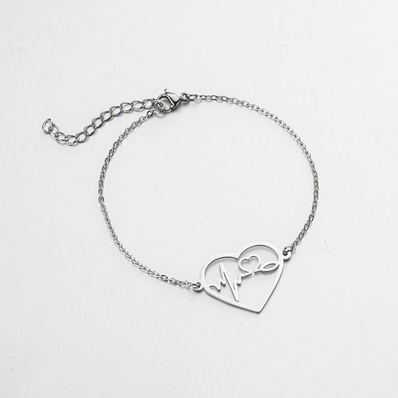 Mother's Day Geometric Heart Pendant Bracelet, Stainless Steel ECG Design