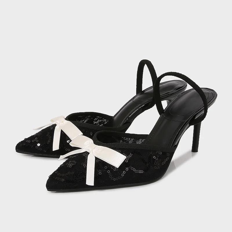 Fashion Novelty Designer Shoes Metal Bling Decoration Women Pumps Sexy Pointed Toe Slingbacks Heeled Sandals Elegant Party Dress Shoes