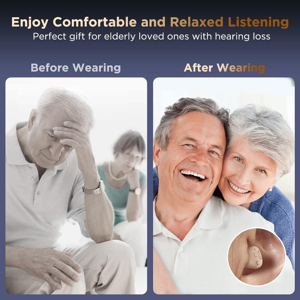 Hörgeräte für Senioren, wiederaufladbar, mit Geräuschunterdrückung – nahezu unsichtbares digitales Hörgerät für Erwachsene – leichter bis mittelschwerer Hörverlust