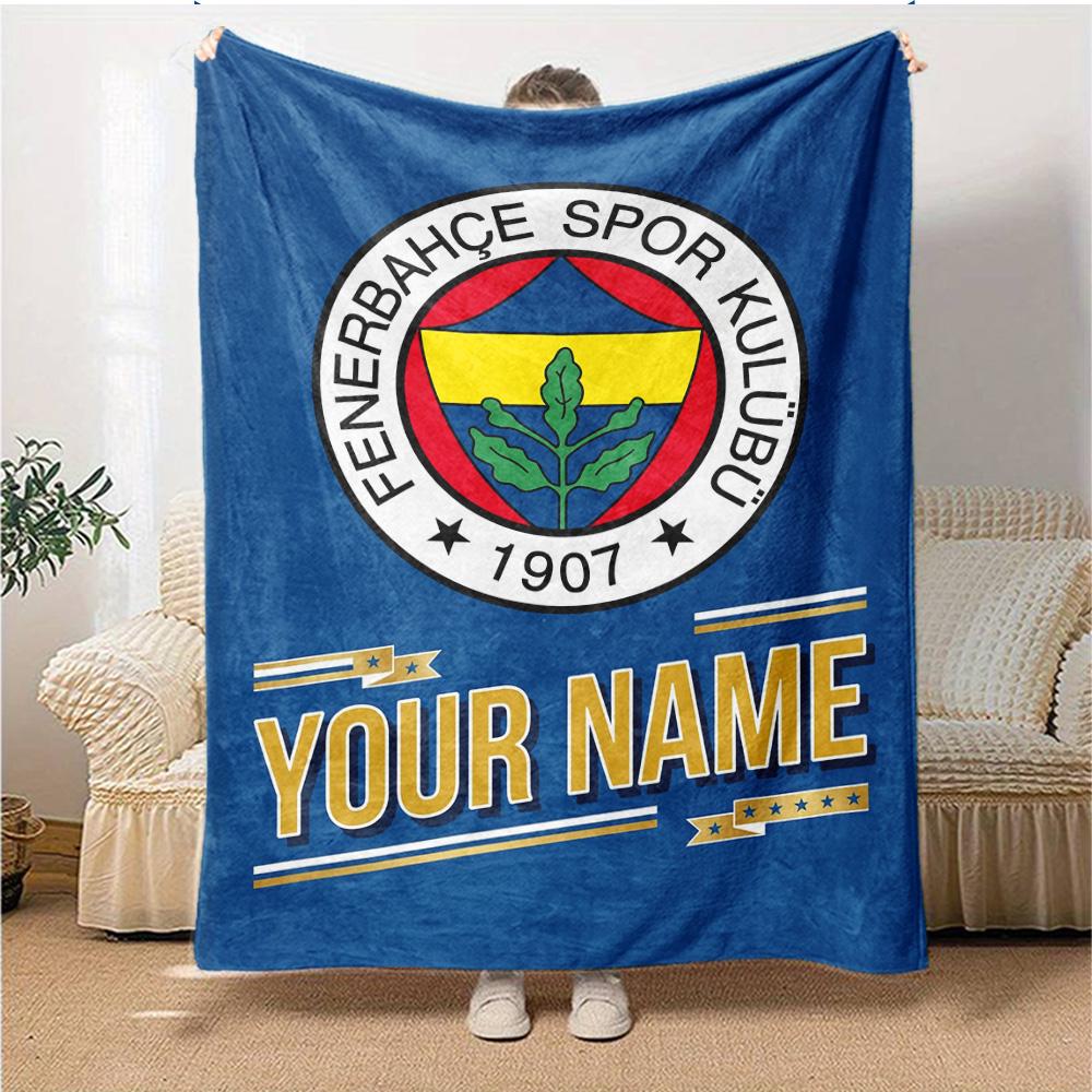 1pc Fenerbahçe Spor Kulübü Blanket with Custom Name, Gift, for Men and Women, Soft Blanket, Good for Sofa Bed Couch Travel, Lightweight Flannel Blanke