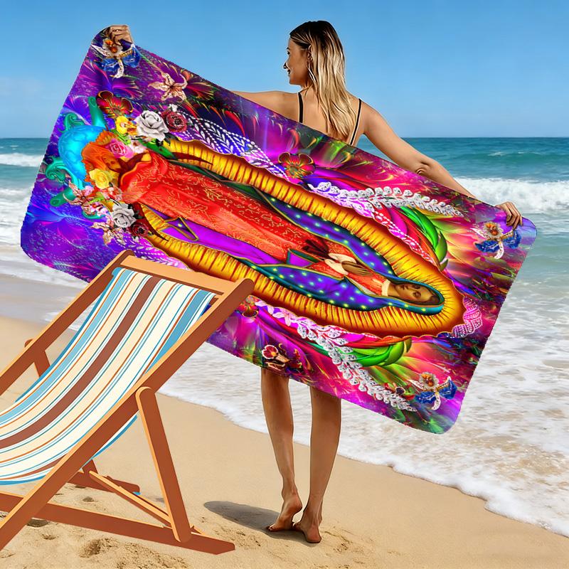 Virgin Mary Print Beach Towel, Large Soft Quick Dry Towel for Beach Camping Swimming