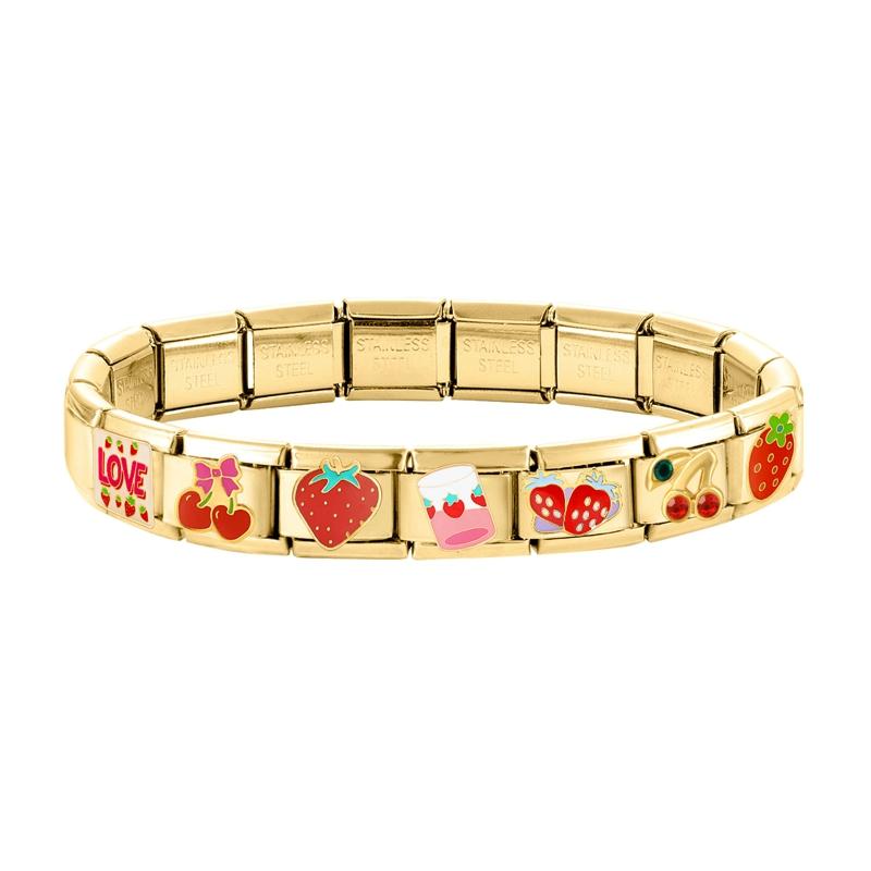 Sweet Cherry Strawberry Heart Flower Y2K Gold Color Italian Charm Links Fit 9MM Bracelet Stainless Steel Making DIY Jewelry