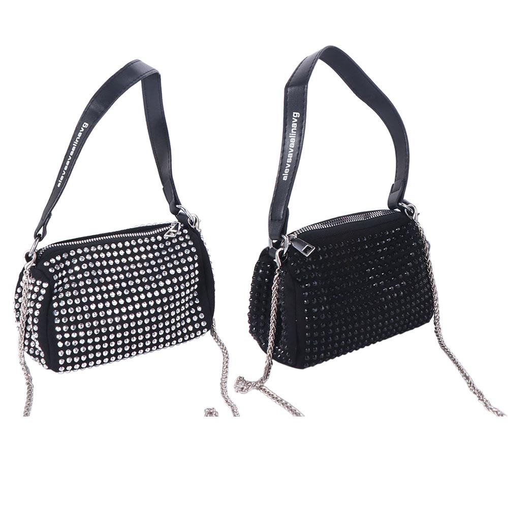 Large Capacity Rhinestone Handbag Zipper Chain Shoulder Bag Retro Small Square Bag  Party