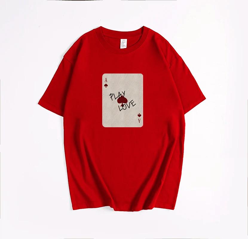 

Жіноча футболка з чистою бавовною «play love» Футболка з принтом у покер Жіноча літня футболка з короткими рукавами великого розміру Harajuku Street Tee M