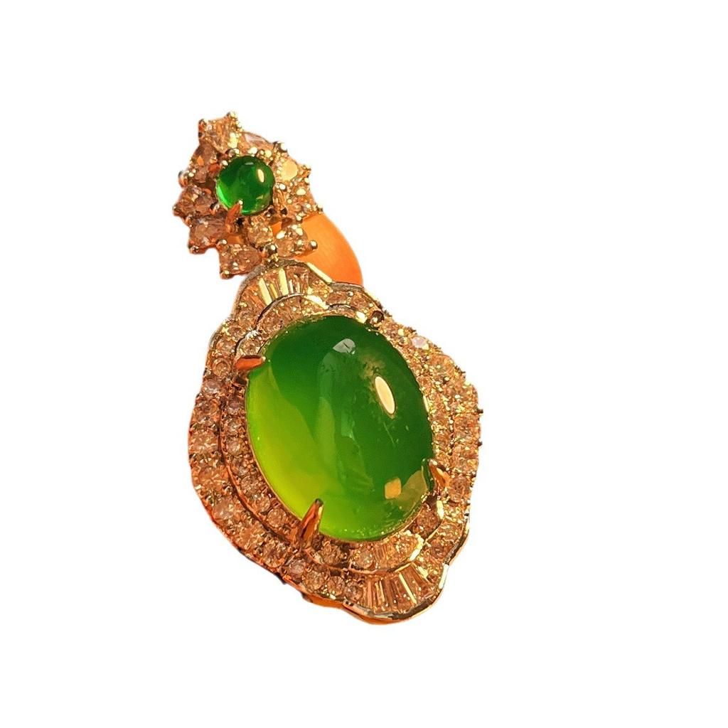 Full Green Yang Green Natural Agate Green Chalcedony Pendant Female Opening Slightly Inlaid, Real Shot Fidelity