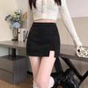 Women's High-Waisted Suede Mini Skirt, Autumn/Winter Slim Fit, Elegant with Slit.