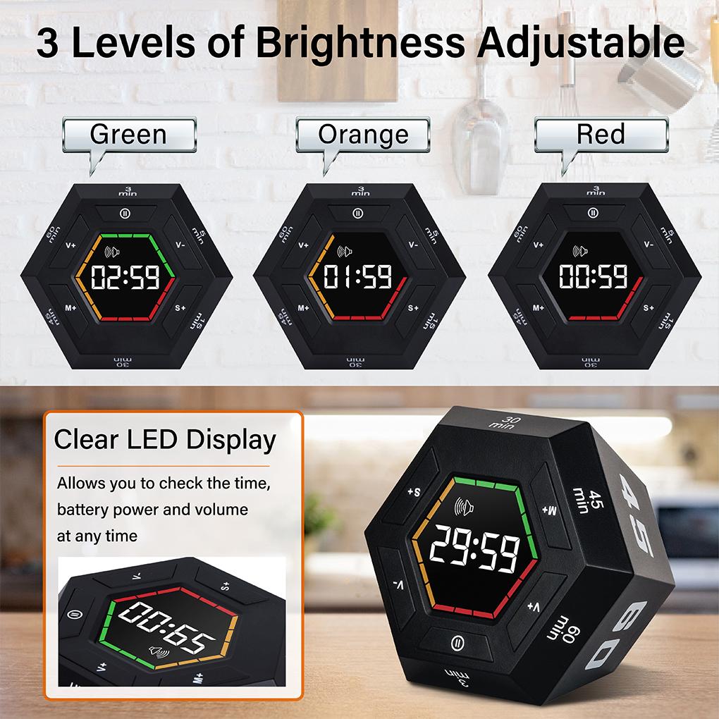 Sechseckiger Visueller Flip Elektronischer Timer Würfel LED Digitalanzeige Magnetischer Küchen-Timer Kinder Lern Lese Zeitmesswerkzeug