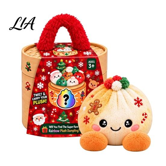 Cartoon Steamed Bun Plushie Christmas Plush Dumpling Toy with Steamer, Stress Relief Stuffed Decoration Squeeze Toy, for Holiday Steamer