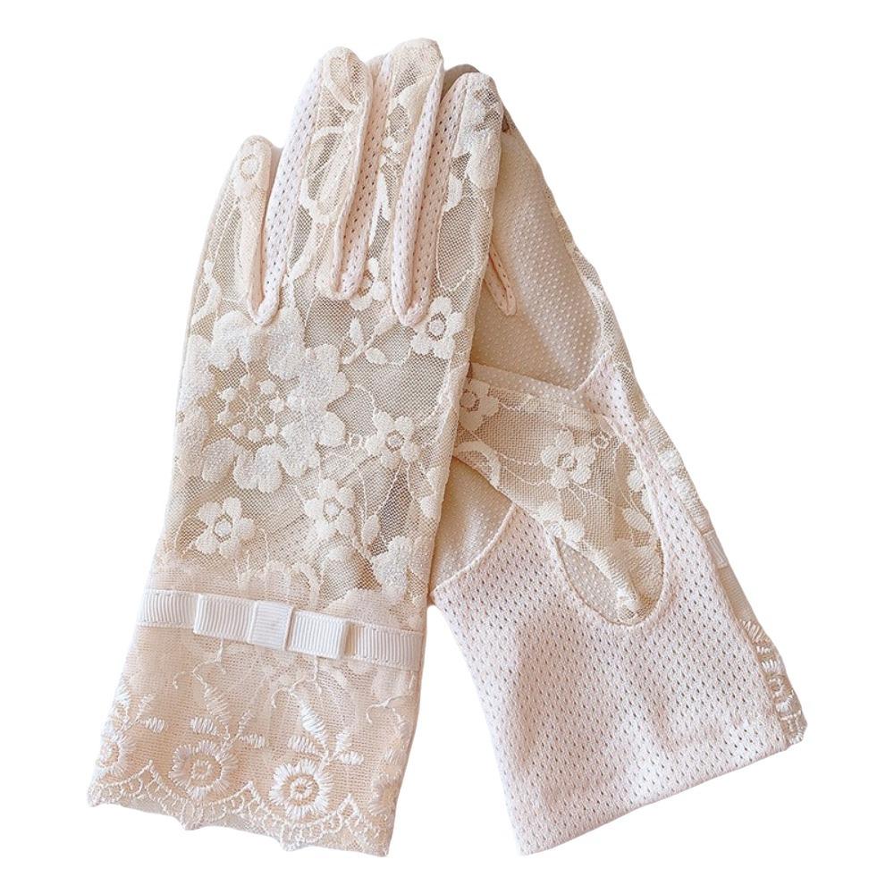 Full-finger Design Women Sun Protection Gloves Lace Ice Silk Lace Gloves Sun Protection светло-желтого