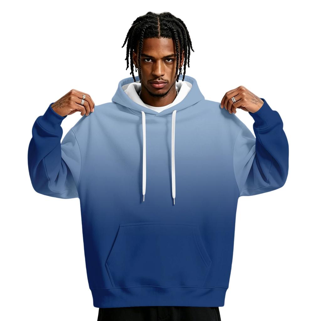 Men's Gradient Print Hoodie with Pocket, Casual Athletic Pullover