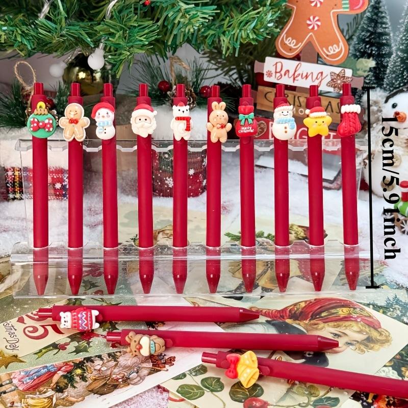 28Pcs Santa Claus Crystal Patch Erasable Press Pen Cartoon Press Gel Pen Gift Pen Holiday Gift Novelty Stationery Teacher Party Favors Back To School