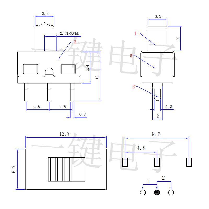 10Pcs 1P2T Vertical 2-Position 3-Pin Straight Pin Ss12E08Bg5 Toggle Switch High Curren Ss12D10G3 Handle Height 3Mm