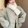 Solid Color Cross Feather Shawl Keep Warm Thermal Neckerchief Windproof Cotton Padded Scarf  Woman
