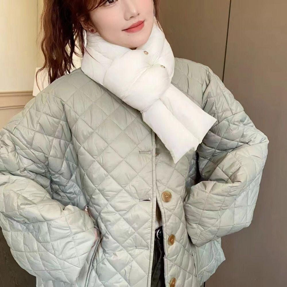 Solid Color Cross Feather Shawl Keep Warm Thermal Neckerchief Windproof Cotton Padded Scarf Woman