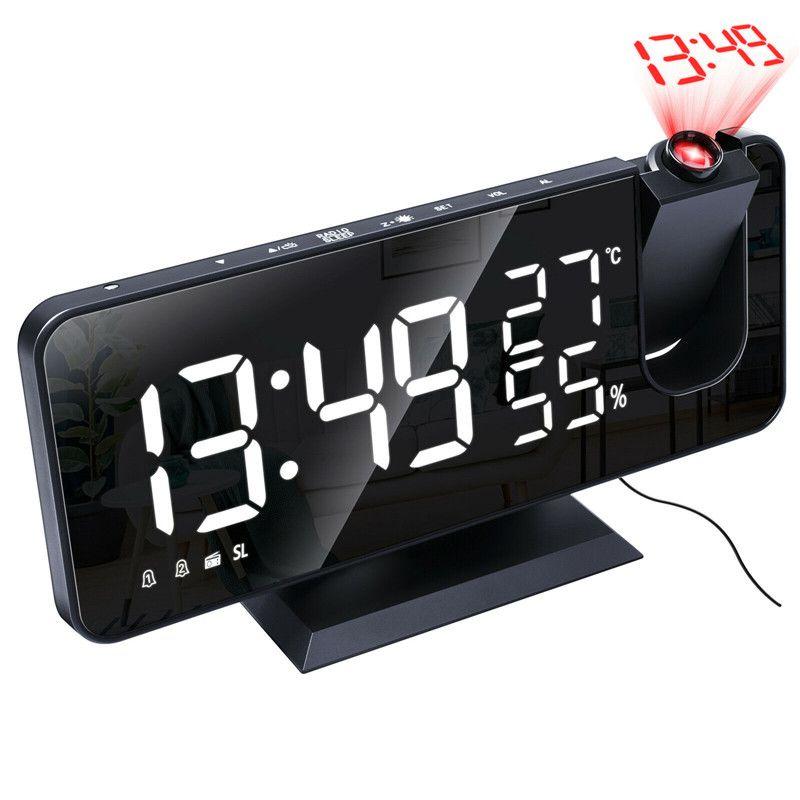 Digital Snooze Dual Alarm Clock With Projection Fm Radio 73 Mirror Led Display