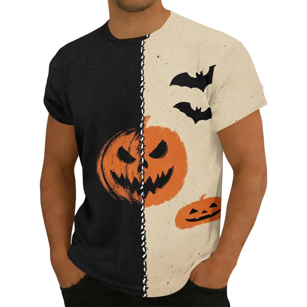 Men's Casual Short Sleeve T-Shirt with Halloween Print Lightweight Breathable Round Neck Top