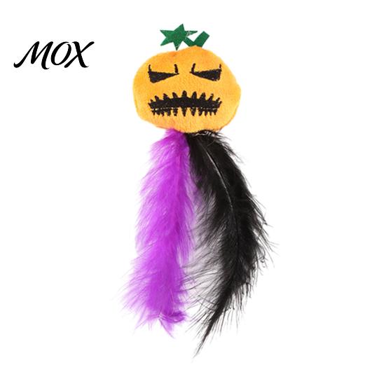 Pumpkin Cat Toy Halloween Toy, Squeaky Stuffed Chew Kitten Soft Plush with Feathers for Indoor Cats Self-entertainment Pet