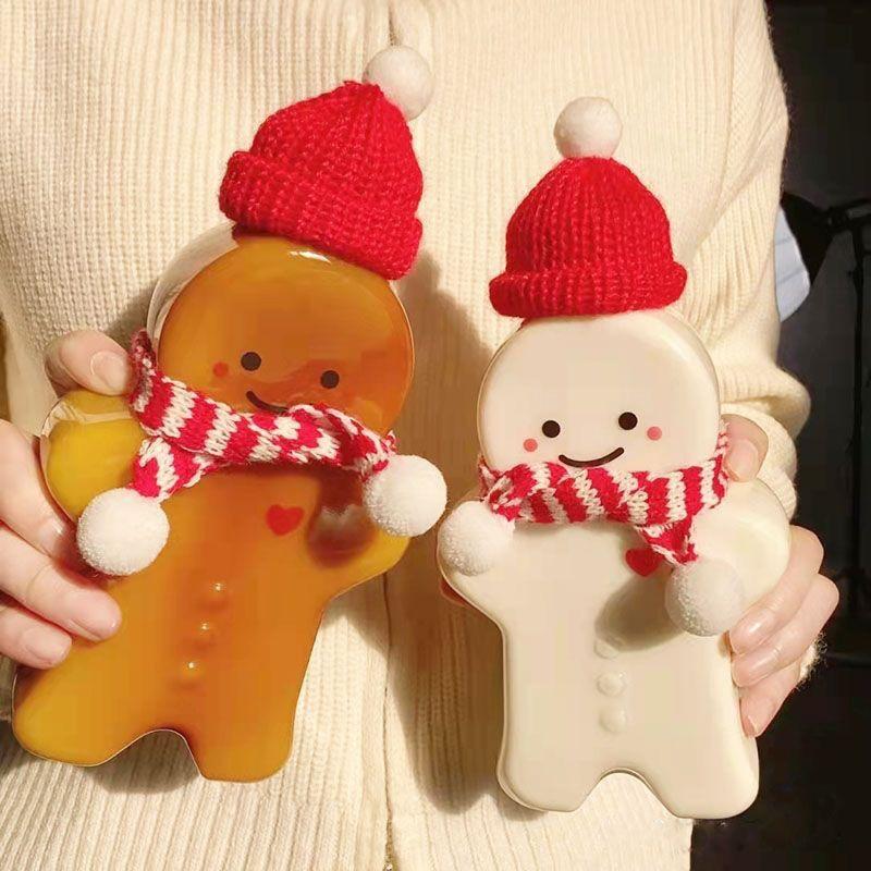 2/4pcs Gingerbread Bottle Snowman Milk Tea Jar Coffee Juice Portable Drinking Cup Plastic Kettle Christmas Decoration Child Gift