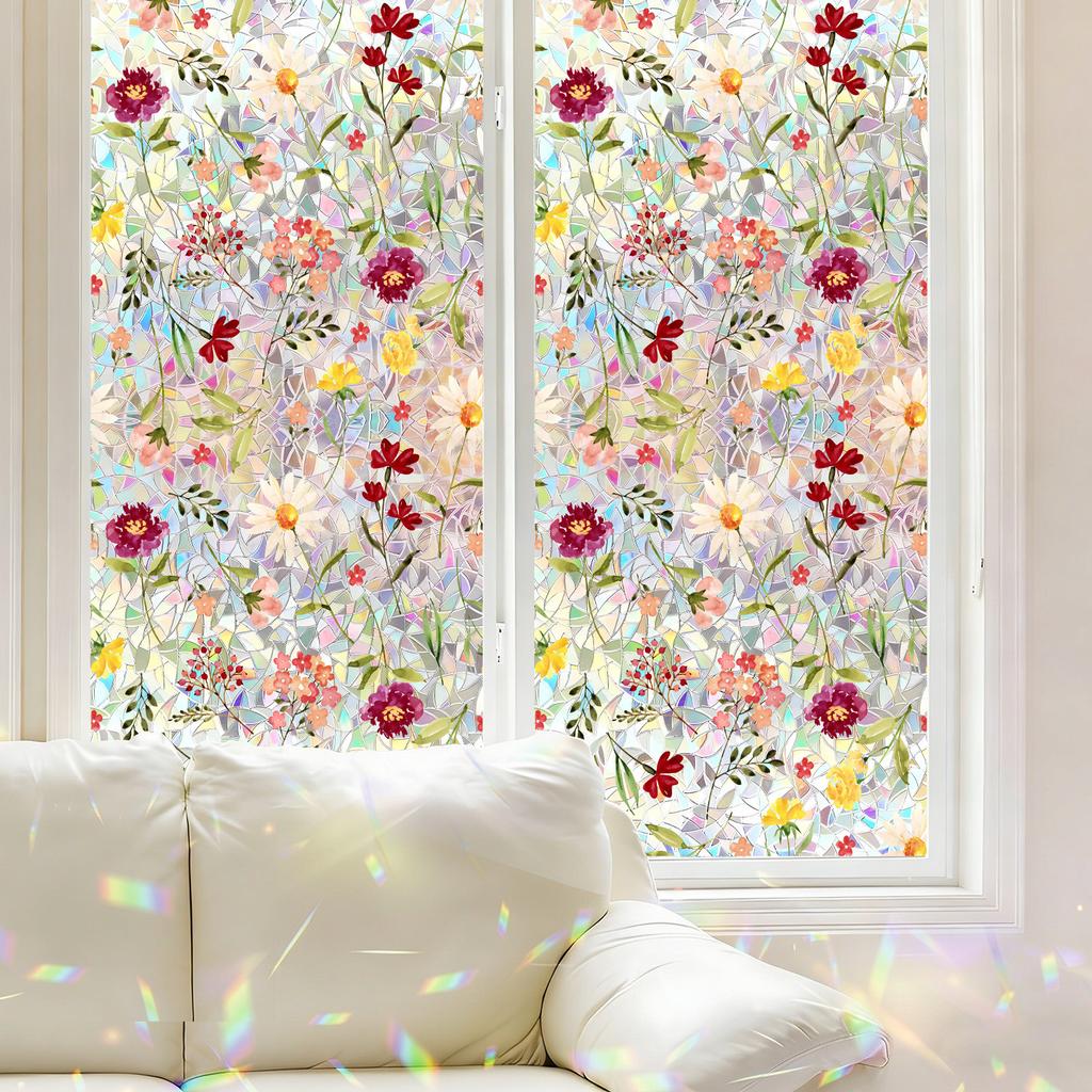 Creative Colored Glass Floral Stickers for Bedroom Living Room Kitchen Bathroom Window Beautification