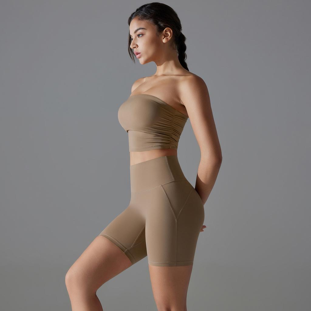 New One-piece Sports Bra With Anti Slip, Anti Glare, Strapless Yoga Suit Set, Base, Fitness Shorts Two-piece Set