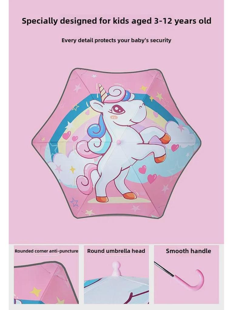 Children's Cartoon Umbrella: Safe, Rounded Corners, Anti-Puncture, Lightweight, Long Handle for Kindergarten & Elementary Boys and Girls.