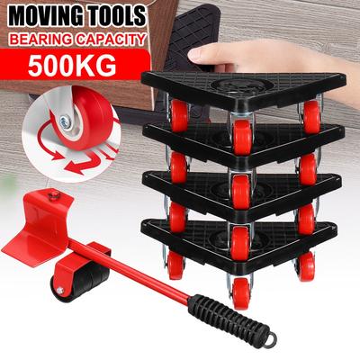 Furniture Mover Set 5 Pcs Furniture Mover Tool Transport Lifter Heavy Stuffs Moving Wheel Roller Bar Hand Tools Set Red 500KG 230x168mm