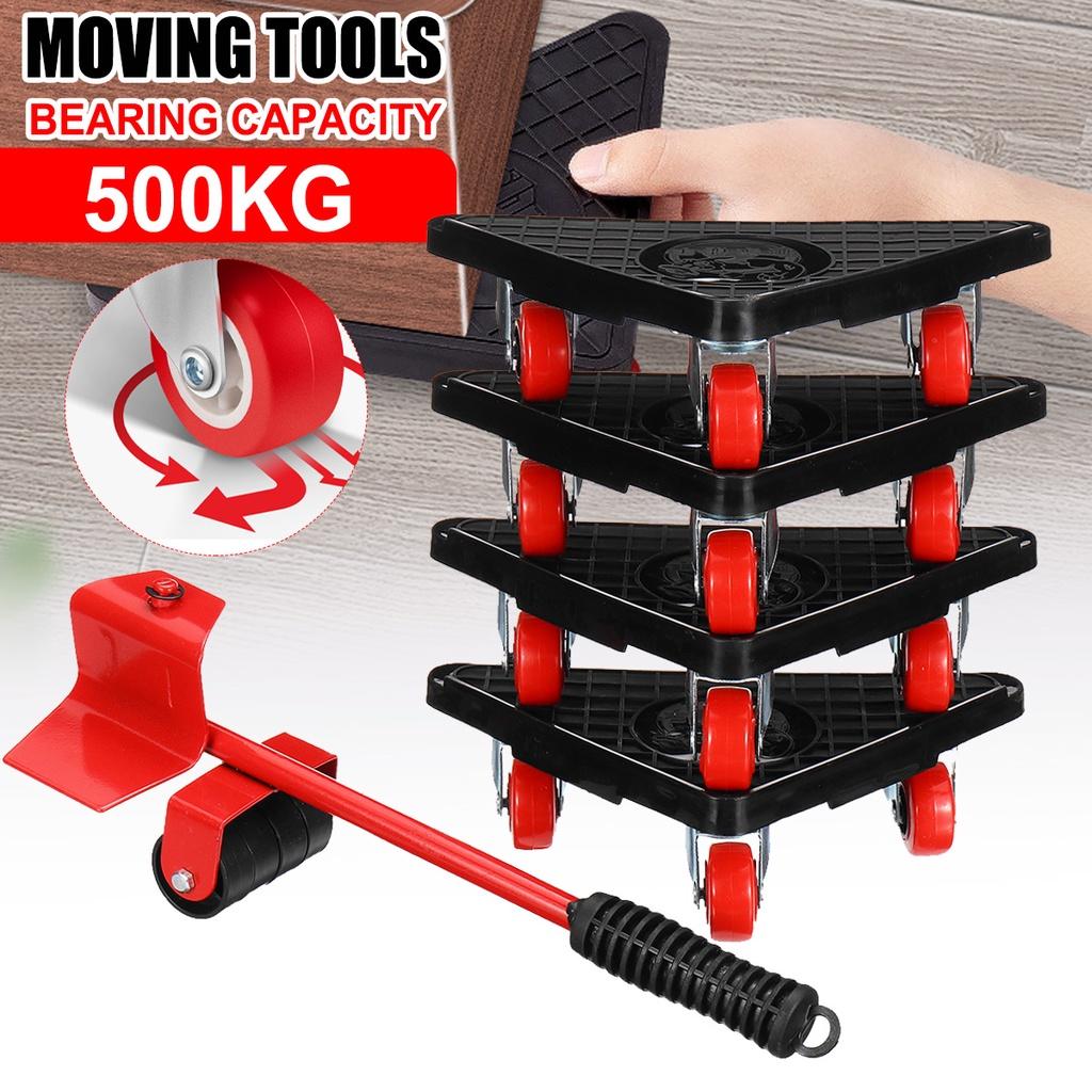 Furniture Mover Set 5 Pcs Furniture Mover Tool Transport Lifter Heavy Stuffs Moving Wheel Roller Bar Hand Tools Set Red 500KG 230x168mm