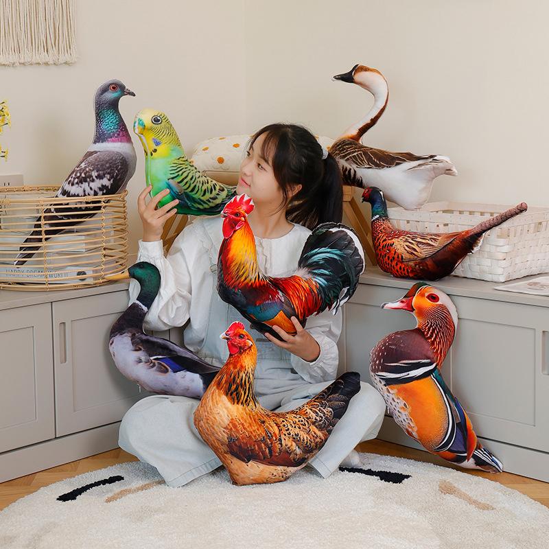 Simulation 3D Vogelkissen Gans Huhn Hahn Henne Ente Taube Papagei Fasan Mandarinente Kissenkissen Heim Sofa Dekor