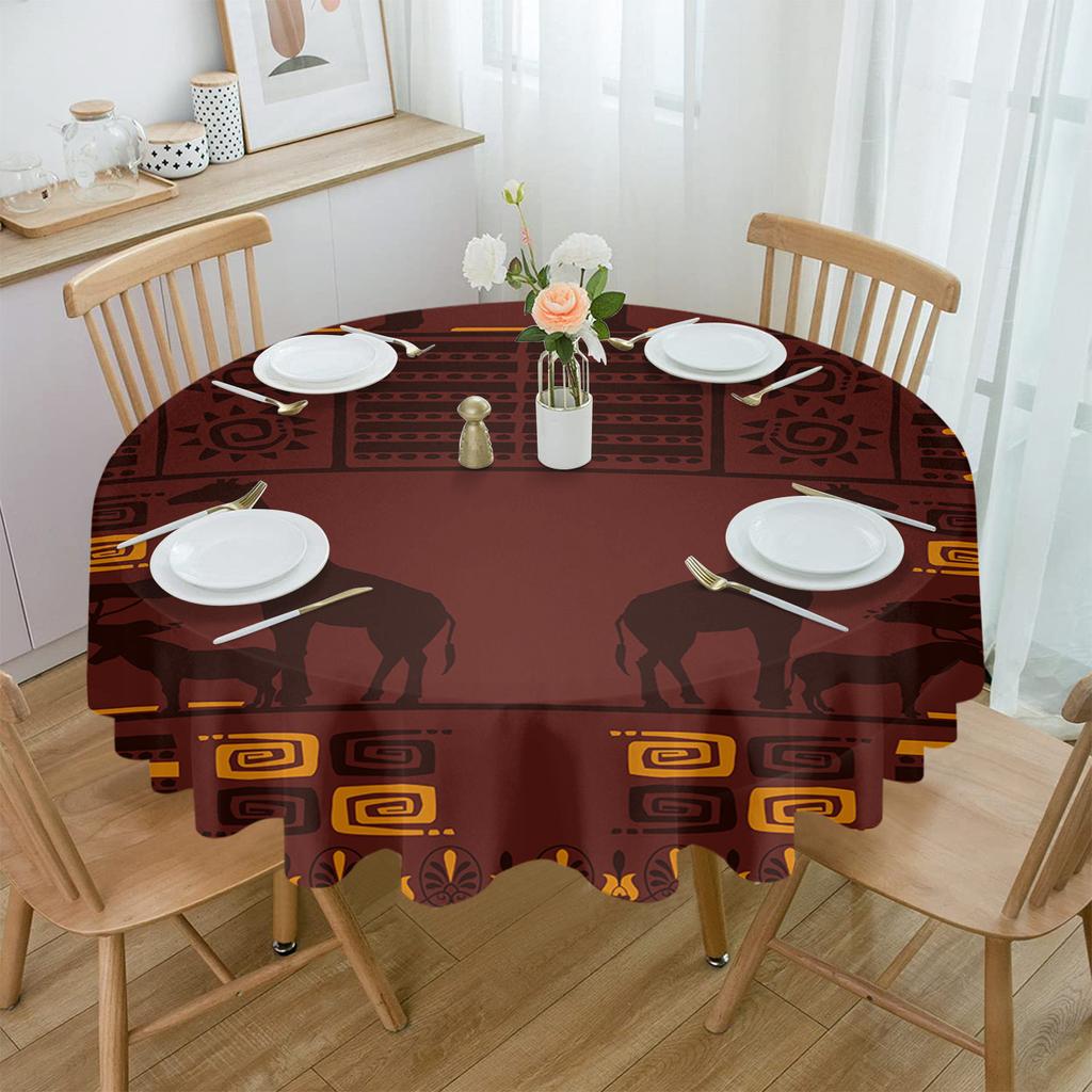 African Giraffe Lion Silhouette Round Tablecloth Waterproof Table Cover For Wedding Party Decoration Dining Table Cover