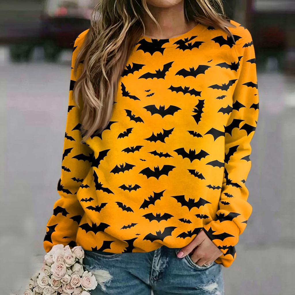 Women's Casual Neck Long Sleeve Raglan Halloween Print Sweatshirt