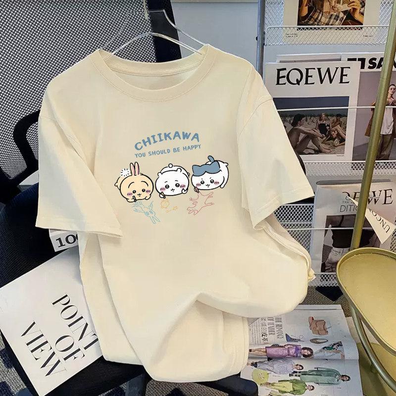 Women's Crew Neck Short Sleeve Graphic Tee Loose Fit Japanese Casual Cartoon Print T-Shirt
